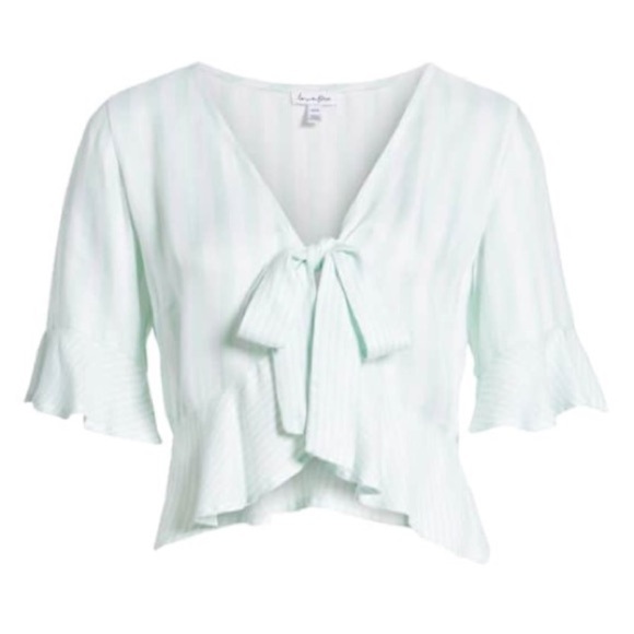 Mint Stripe Tie Front Peplum Top - Picture 2 of 5